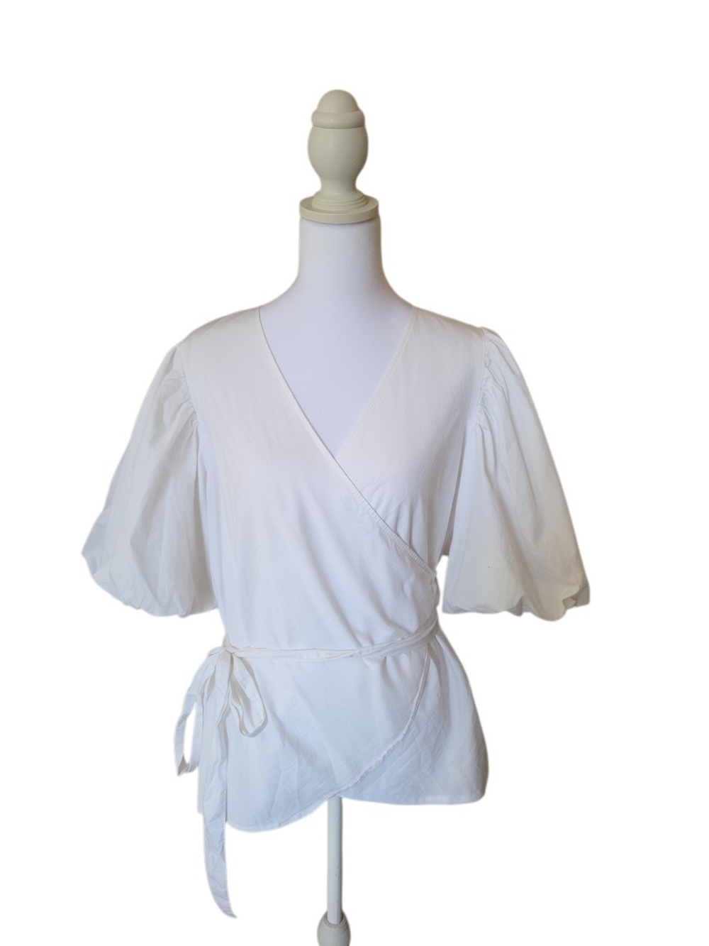 H&M White Puff Sleeve Wrap Blouse